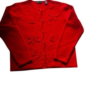 Karen Scott Red Cardigan with Bow Accents